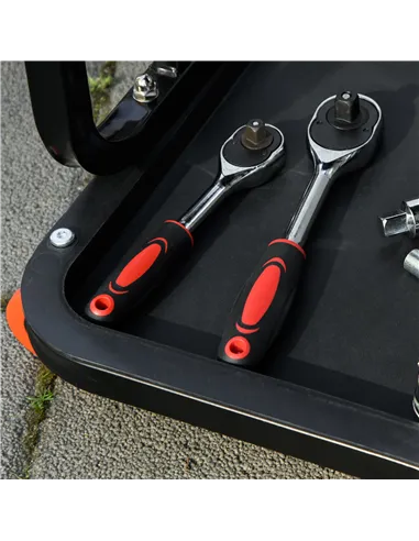 HOMCOM Workshop Stool, Rolling Machine Stool with 360° Swivel, Padded Seat, Tool Tray, Red