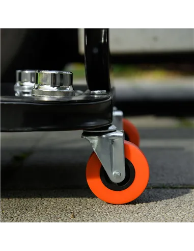 HOMCOM Workshop Stool, Rolling Machine Stool with 360° Swivel, Padded Seat, Tool Tray, Red