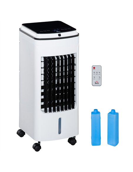 HOMCOM 3-in-1 Evaporative Air Cooler with 4L Water Tank, Portable Fan Cooler with Automatic Oscillation, Timer, Remote, White
