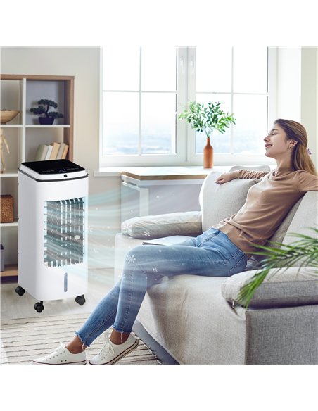 HOMCOM 3-in-1 Evaporative Air Cooler with 4L Water Tank, Portable Fan Cooler with Automatic Oscillation, Timer, Remote, White