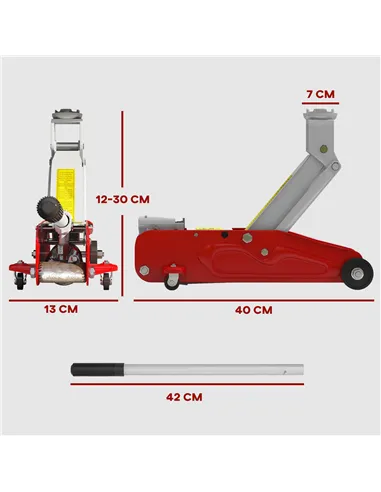 HOMCOM Low Profile Jack, 2 Ton Hydraulic Car Jack for Car Trailer Garage Tyre Repair, Red