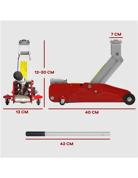 HOMCOM Low Profile Jack, 2 Ton Hydraulic Car Jack for Car Trailer Garage Tyre Repair, Red