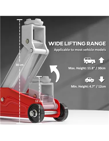 HOMCOM Low Profile Jack, 2 Ton Hydraulic Car Jack for Car Trailer Garage Tyre Repair, Red