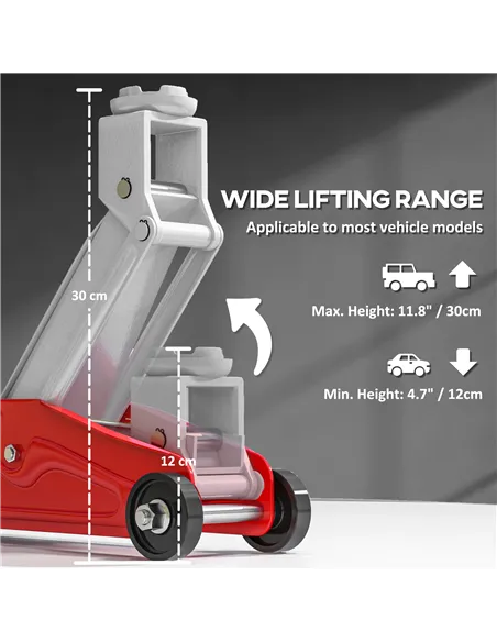 HOMCOM Low Profile Jack, 2 Ton Hydraulic Car Jack for Car Trailer Garage Tyre Repair, Red