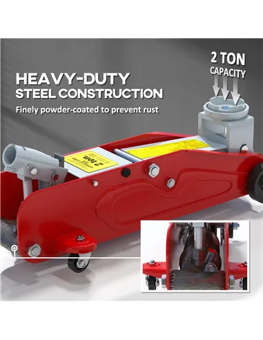 HOMCOM Low Profile Jack, 2 Ton Hydraulic Car Jack for Car Trailer Garage Tyre Repair, Red