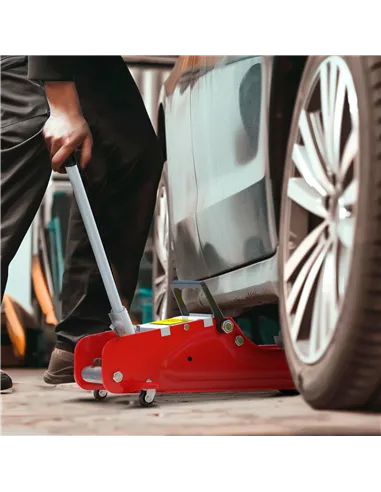 HOMCOM Low Profile Jack, Hydraulic Racing Floor Jack, 8-38cm Lifting Range, 2.5 Ton Capacity, Red