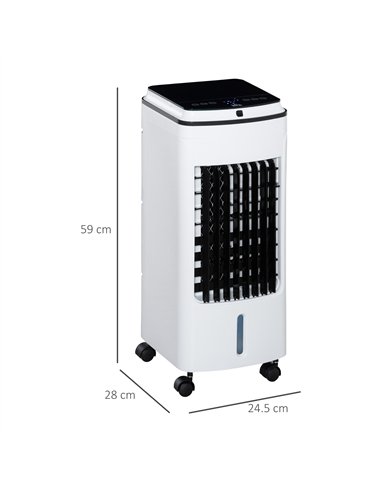 HOMCOM 3-in-1 Evaporative Air Cooler with 4L Water Tank, Portable Fan Cooler with Automatic Oscillation, Timer, Remote, White