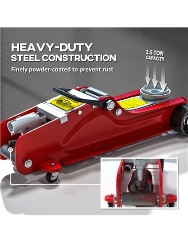 HOMCOM Low Profile Jack, Hydraulic Racing Floor Jack, 8-38cm Lifting Range, 2.5 Ton Capacity, Red