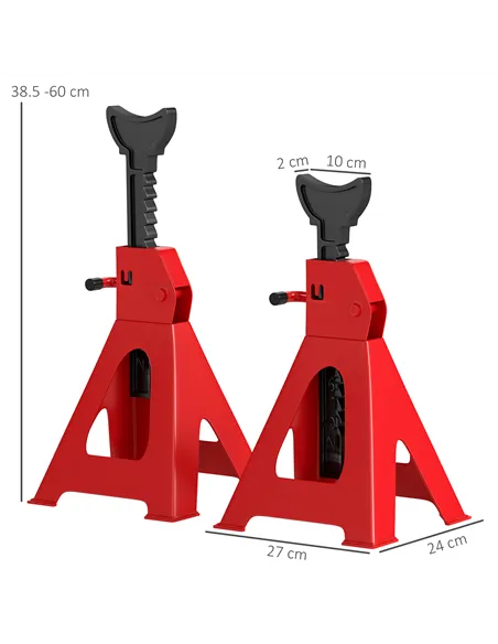 HOMCOM Axle Stands 3 Ton Car Jack Stands Pack of 2, 38.5-60 cm Height Adjustable Support Jack Stand, Heavy Duty Car Lift Tool fo