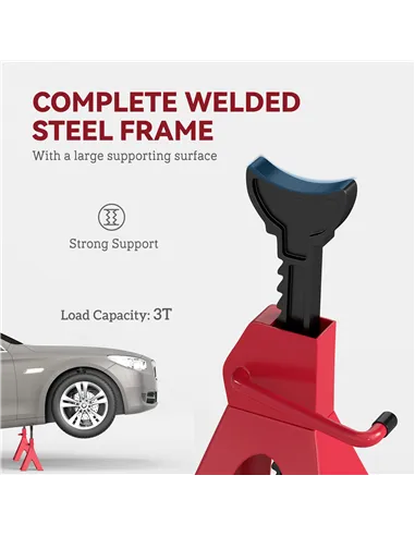 HOMCOM Axle Stands 3 Ton Car Jack Stands Pack of 2, 38.5-60 cm Height Adjustable Support Jack Stand, Heavy Duty Car Lift Tool fo