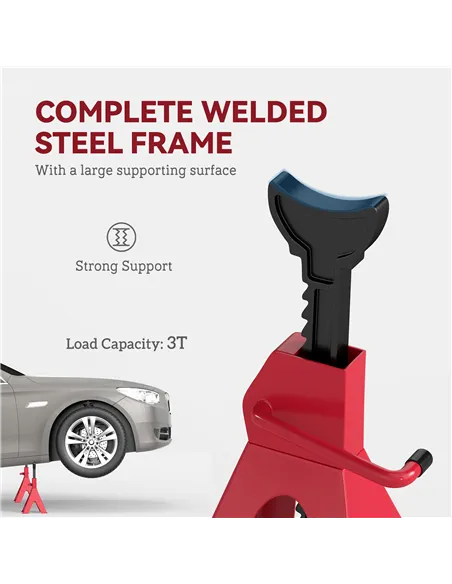 HOMCOM Axle Stands 3 Ton Car Jack Stands Pack of 2, 38.5-60 cm Height Adjustable Support Jack Stand, Heavy Duty Car Lift Tool fo