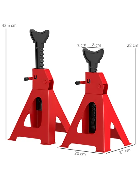 HOMCOM Axle Stands 2 Ton Car Jack Stands Pack of 2, 28-42.5 cm Height Adjustable Support Jack Stand, Heavy Duty Car Lift Tool fo