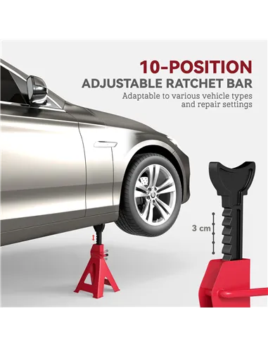 HOMCOM Axle Stands 2 Ton Car Jack Stands Pack of 2, 28-42.5 cm Height Adjustable Support Jack Stand, Heavy Duty Car Lift Tool fo