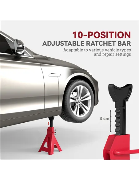 HOMCOM Axle Stands 2 Ton Car Jack Stands Pack of 2, 28-42.5 cm Height Adjustable Support Jack Stand, Heavy Duty Car Lift Tool fo