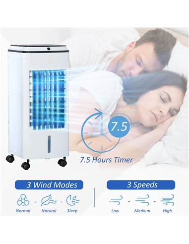 HOMCOM 3-in-1 Evaporative Air Cooler with 4L Water Tank, Portable Fan Cooler with Automatic Oscillation, Timer, Remote, White