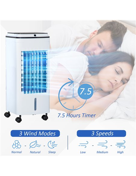HOMCOM 3-in-1 Evaporative Air Cooler with 4L Water Tank, Portable Fan Cooler with Automatic Oscillation, Timer, Remote, White