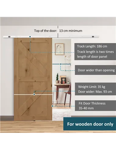 HOMCOM 6FT Modern Sliding Barn Door Closet Hardware Track Kit Track System Unit for Single Wooden Door