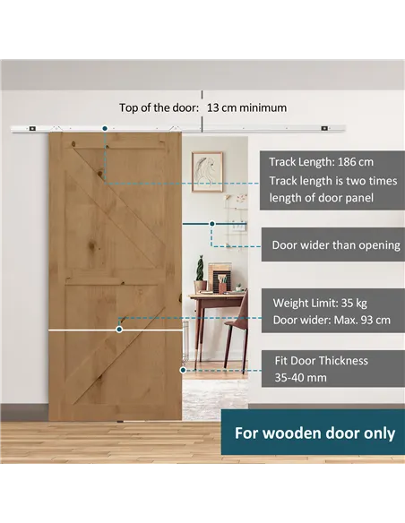 HOMCOM 6FT Modern Sliding Barn Door Closet Hardware Track Kit Track System Unit for Single Wooden Door