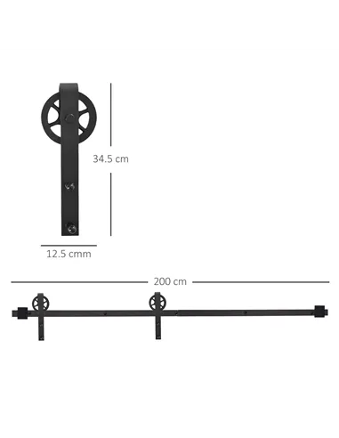 HOMCOM 6.6 FT/ 2000mm Carbon Steel Sliding Barn Door Kits Hardware Closet Set Track System for Single Wooden Door Industrial Whe