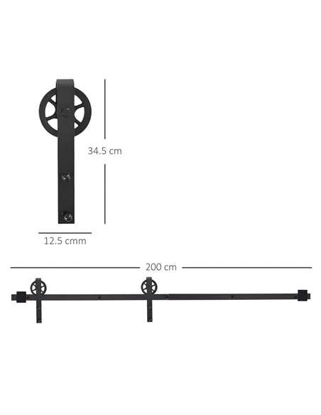 HOMCOM 6.6 FT/ 2000mm Carbon Steel Sliding Barn Door Kits Hardware Closet Set Track System for Single Wooden Door Industrial Whe