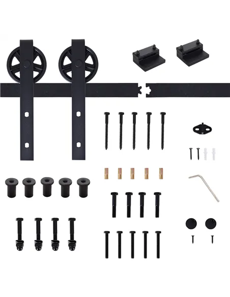 HOMCOM 6.6 FT/ 2000mm Carbon Steel Sliding Barn Door Kits Hardware Closet Set Track System for Single Wooden Door Industrial Whe