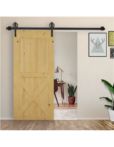 HOMCOM 6.6 FT/ 2000mm Carbon Steel Sliding Barn Door Kits Hardware Closet Set Track System for Single Wooden Door Industrial Whe