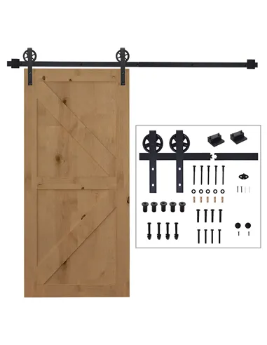 HOMCOM 6.6 FT/ 2000mm Carbon Steel Sliding Barn Door Kits Hardware Closet Set Track System for Single Wooden Door Industrial Whe