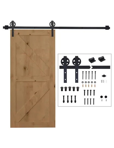 HOMCOM 6.6 FT/ 2000mm Carbon Steel Sliding Barn Door Kits Hardware Closet Set Track System for Single Wooden Door Industrial Whe