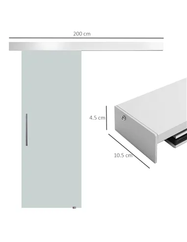 HOMCOM 90cm Modern Sliding Door Set Kit w/ Frosted Glass Door Aluminium Rail Opaque Home Decoration DIY Office Style