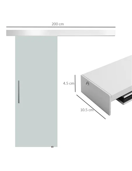 HOMCOM 90cm Modern Sliding Door Set Kit w/ Frosted Glass Door Aluminium Rail Opaque Home Decoration DIY Office Style