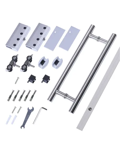 HOMCOM 90cm Modern Sliding Door Set Kit w/ Frosted Glass Door Aluminium Rail Opaque Home Decoration DIY Office Style