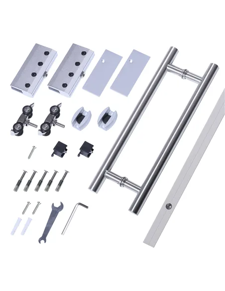 HOMCOM 90cm Modern Sliding Door Set Kit w/ Frosted Glass Door Aluminium Rail Opaque Home Decoration DIY Office Style