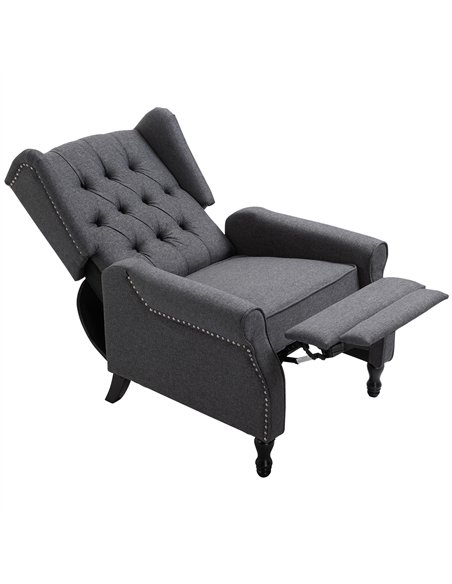 HOMCOM Recliner Armchair, Vintage Reclining Chair with Nail Head Trim, Wingback Chair with Button Tufted Back and Footrest, for 
