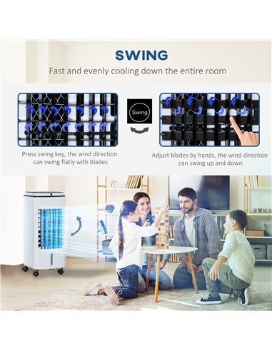 HOMCOM 3-in-1 Evaporative Air Cooler with 4L Water Tank, Portable Fan Cooler with Automatic Oscillation, Timer, Remote, White