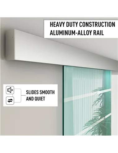 HOMCOM 90cm Sliding Glass Door with Hardware Track Kit, Frosted Tempered Glass with Stripe Pattern, Round Handle