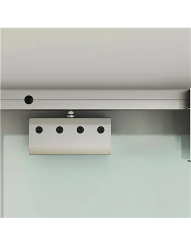 HOMCOM 90cm Sliding Glass Door with Hardware Track Kit, Frosted Tempered Glass with Stripe Pattern, Round Handle