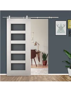HOMCOM Wooden Sliding Door Kit Stainless Steel Smooth Operation Hardware Track Kit System Unit For Single Door 2000mm 2