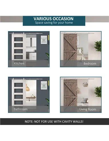 HOMCOM Wooden Sliding Door Kit Stainless Steel Smooth Operation Hardware Track Kit System Unit For Single Door 2000mm