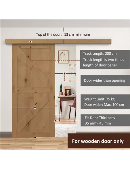HOMCOM 6.5FT/2000mm Modern Sliding Barn Door Closet Hardware Track Kit Aluminium Track System Unit For Single Wooden Door
