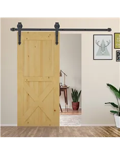 HOMCOM 6.6FT Carbon Steel Sliding Door Kits Barn Hardware Closet Set Antique Style Track System For Single Wooden Door 2