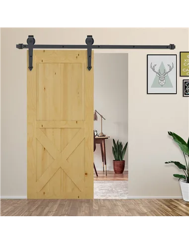 HOMCOM 6.6FT Carbon Steel Sliding Door Kits Barn Hardware Closet Set Antique Style Track System For Single Wooden Door