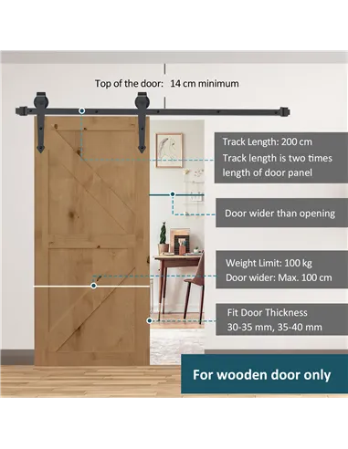 HOMCOM 6.6FT Carbon Steel Sliding Door Kits Barn Hardware Closet Set Antique Style Track System For Single Wooden Door