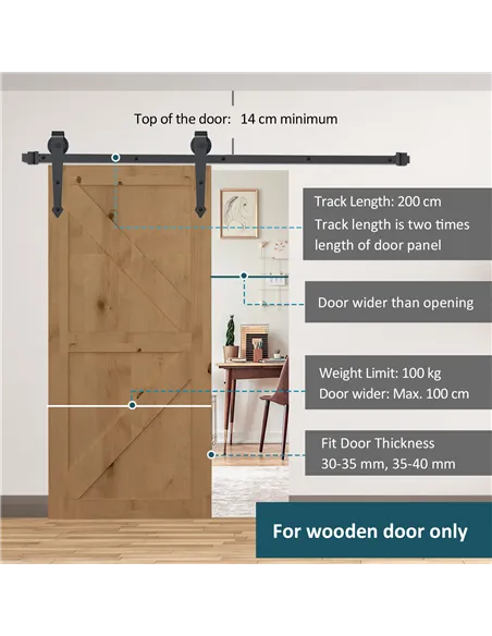 HOMCOM 6.6FT Carbon Steel Sliding Door Kits Barn Hardware Closet Set Antique Style Track System For Single Wooden Door