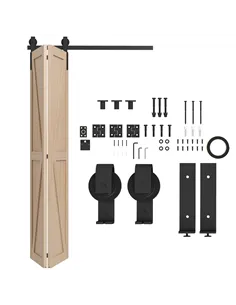 HOMCOM 4FT/122CM Bi-Folding Sliding Barn Door Hardware Track Kit, Heavy Duty Sliding Door Kit for 2 Doors with J Shape Hanger