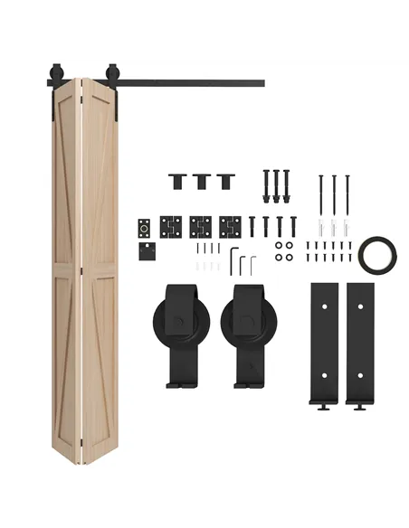 HOMCOM 4FT/122CM Bi-Folding Sliding Barn Door Hardware Track Kit, Heavy Duty Sliding Door Kit for 2 Doors with J Shape Hanger