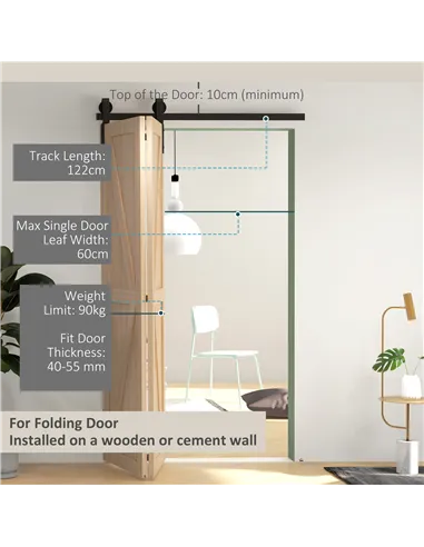 HOMCOM 4FT/122CM Bi-Folding Sliding Barn Door Hardware Track Kit, Heavy Duty Sliding Door Kit for 2 Doors with J Shape Hanger