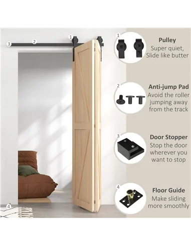 HOMCOM 4FT/122CM Bi-Folding Sliding Barn Door Hardware Track Kit, Heavy Duty Sliding Door Kit for 2 Doors with J Shape Hanger