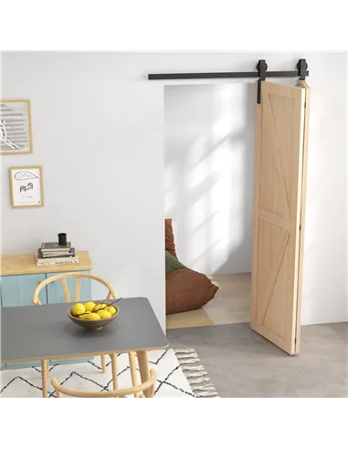 HOMCOM 4FT/122CM Bi-Folding Sliding Barn Door Hardware Track Kit, Heavy Duty Sliding Door Kit for 2 Doors with J Shape Hanger
