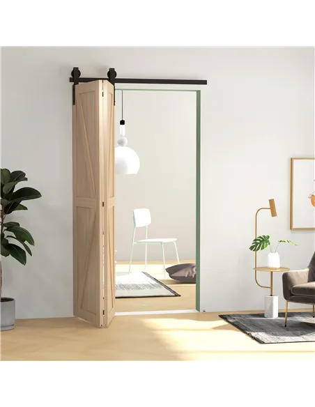 HOMCOM 4FT/122CM Bi-Folding Sliding Barn Door Hardware Track Kit, Heavy Duty Sliding Door Kit for 2 Doors with J Shape Hanger