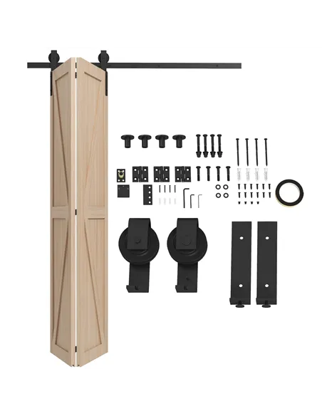 HOMCOM 5ft Bi-Folding Sliding Barn Door Hardware Kit - Black